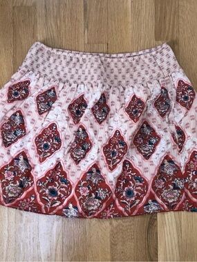 Ecote Pink Mini Skirt with Red Medallion Floral Print